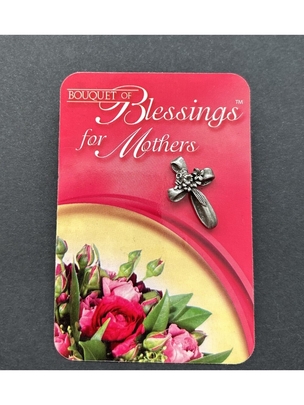 Bouquet of Blessings for Mothers Prayer Card w/ Silver tone Cross and Floral Pin
